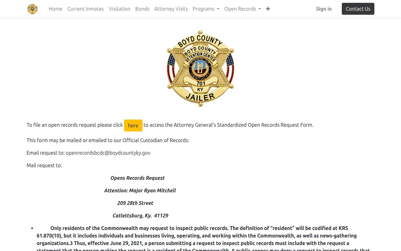 Boyd County released inmate record request page
