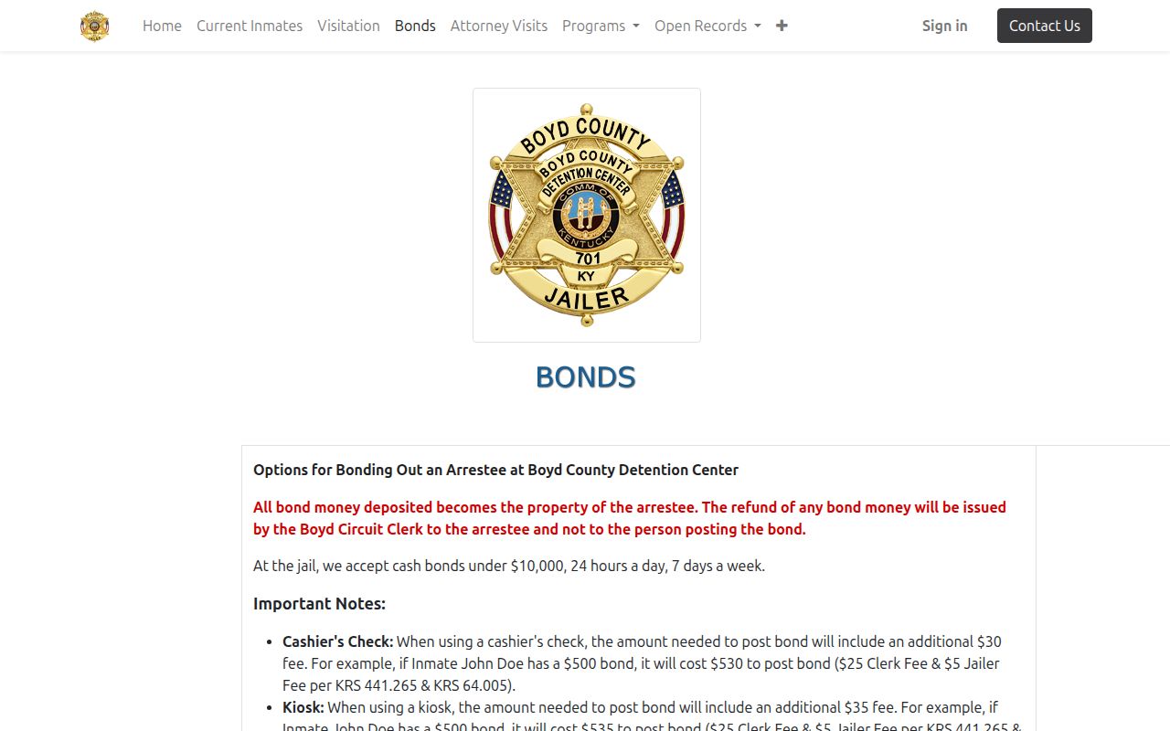 Boyd County bond release methods and office rules